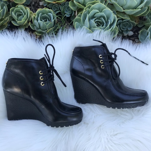 MICHAEL Michael Kors Shoes - Michael Kors Rory black leather wedge booties